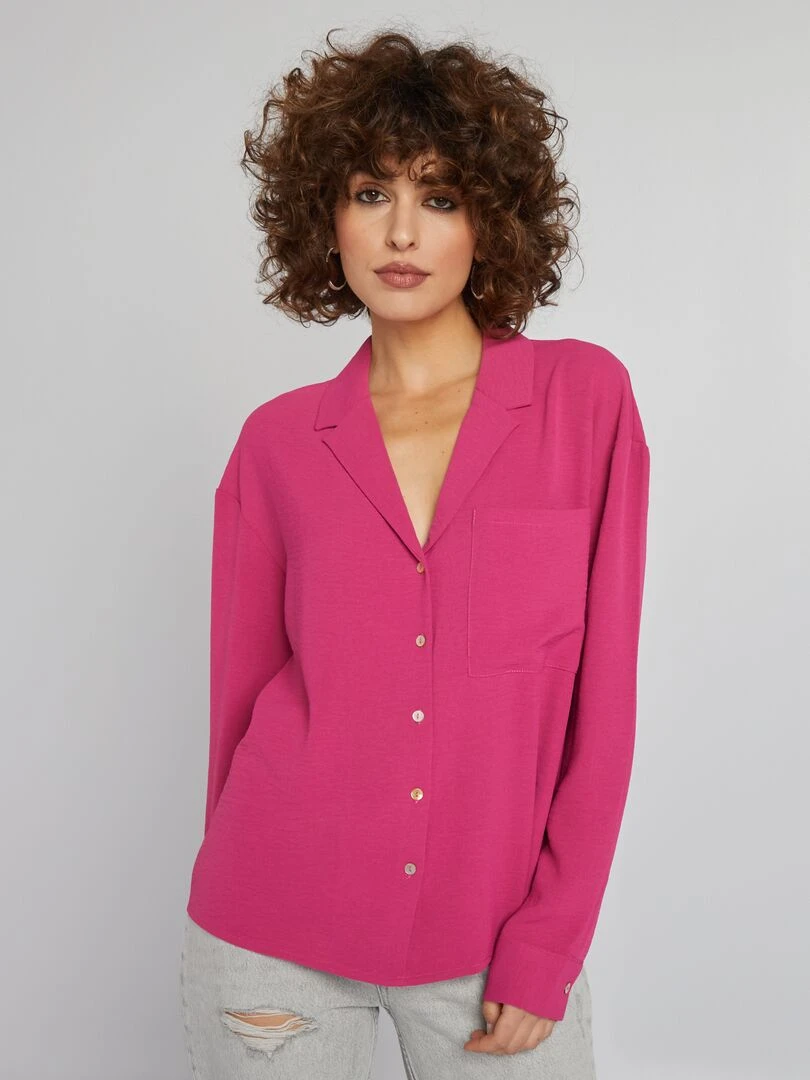 Chemisier manches longues à col pyjama   Rose