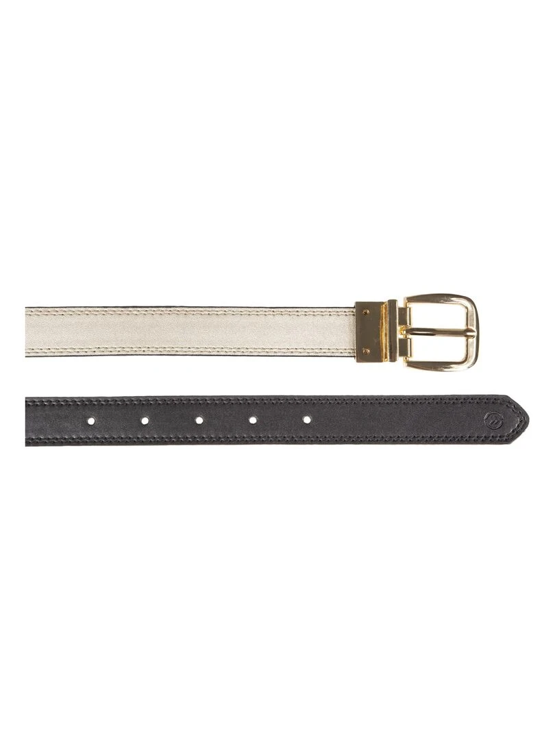 Ceinture Femme Lisse 2 en 1 Noir/Doré Noir Doré