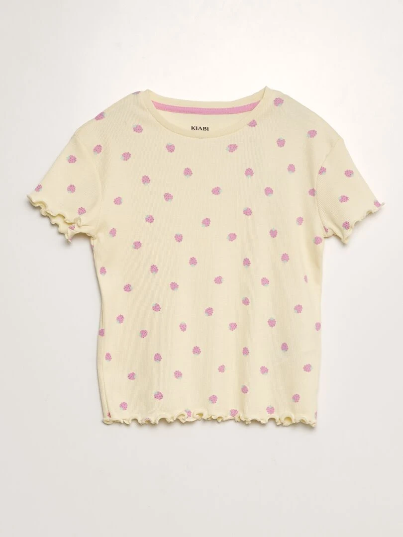 Ensemble pyjama côtelé et imprimé 2 pièces Jaune