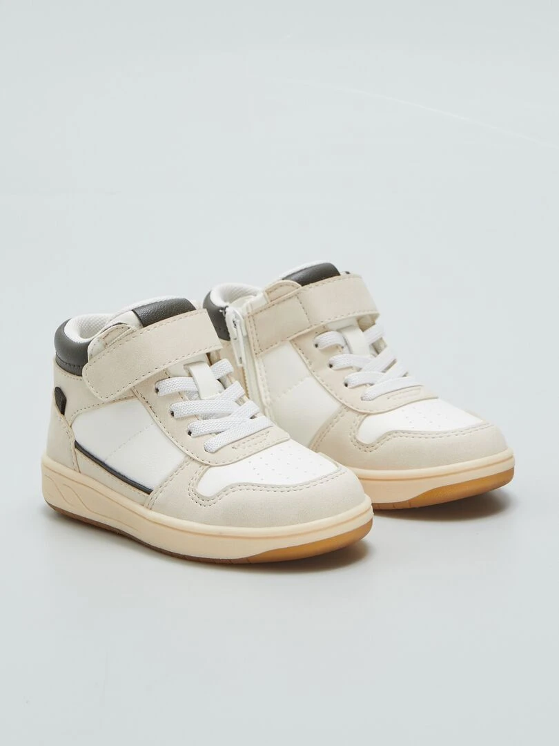 Baskets montantes bicolores beige/kaki