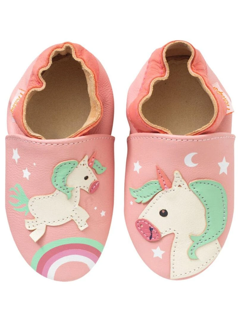 Chaussons bébé cuir souple Laura la licorne Rose