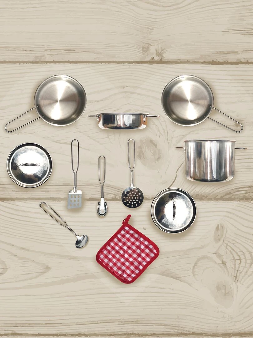 Dinette enfant 11 ustensiles de cuisine accessoires acier inoxydable Teamson Kids TK M00001   N/A