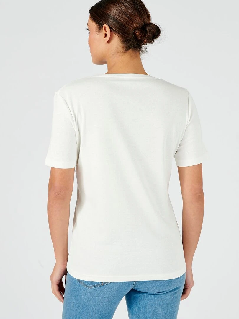 Tee shirt bimatière imprimé feuillages.   Damart   Bleu
