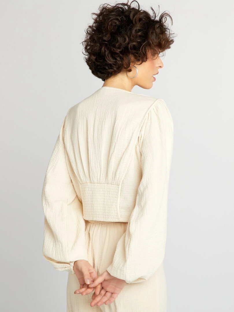 Blouse crop top en gaze de coton   Beige
