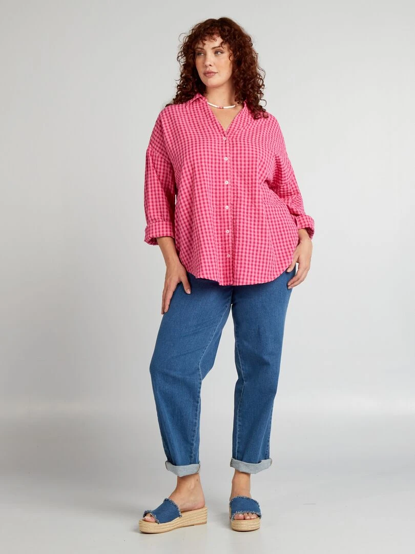 Chemise à carreaux vichy Rose