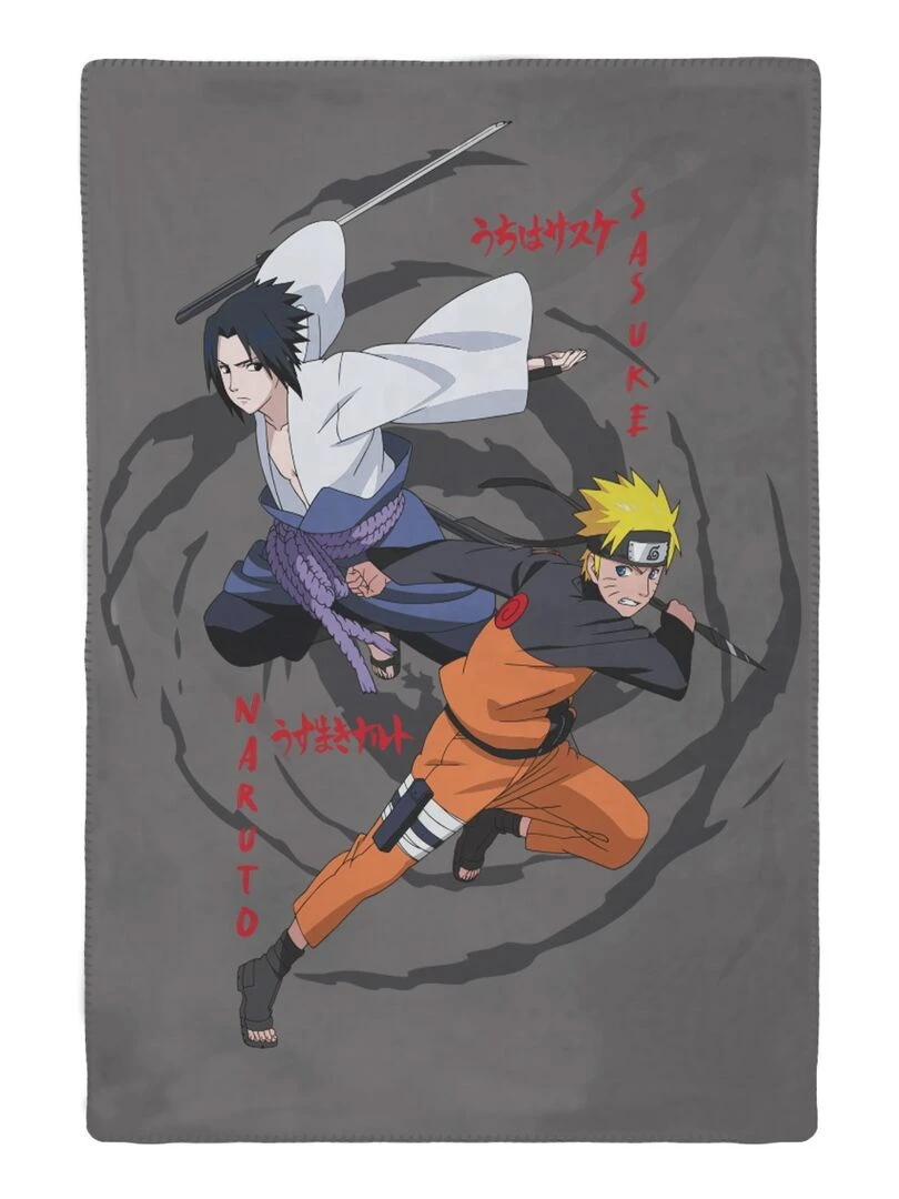 NARUTO SHIPPUDEN Plaid Naruto et Sasuke 110x130 cm 100% Polyester Gris Gris