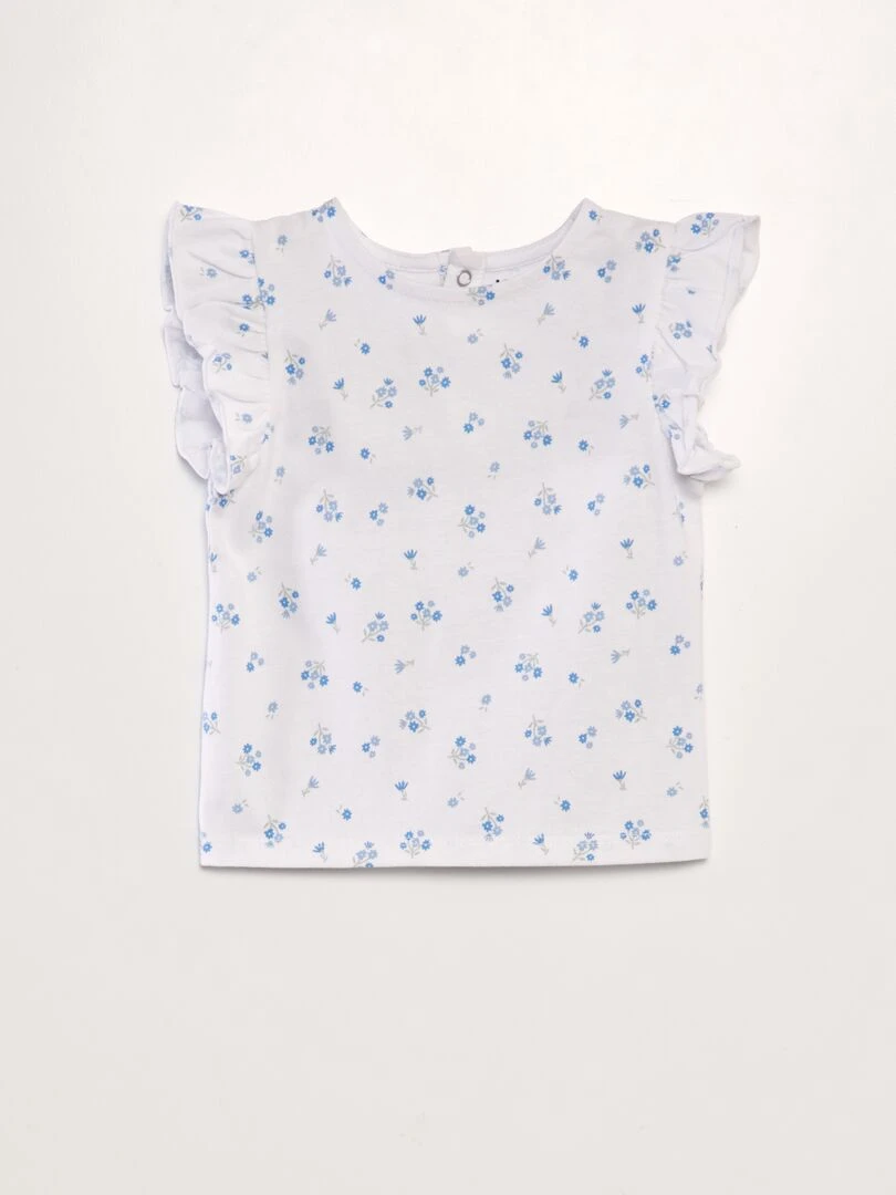 T shirt à volants Blanc fleur