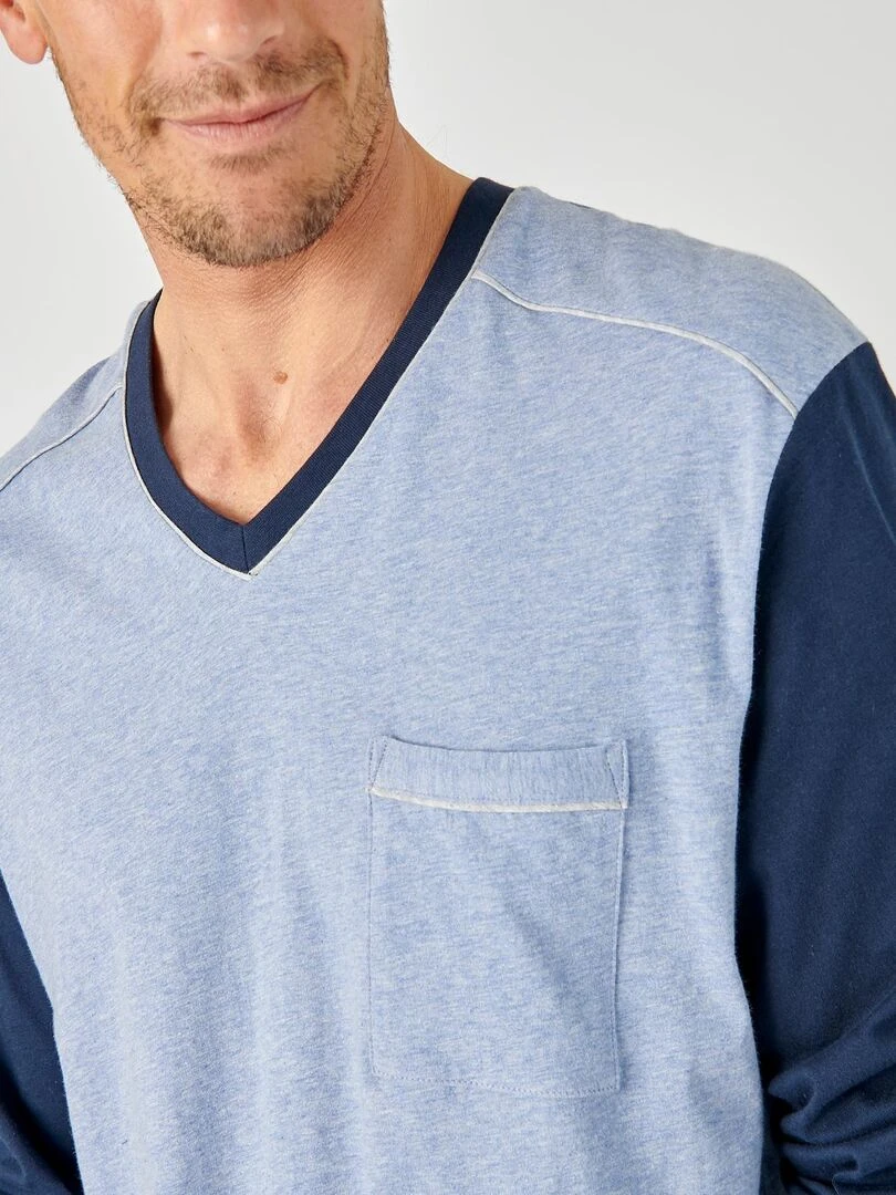 Pyjama 3 pièces short et pantalon jersey pur coton peigné Damart Bleu marine