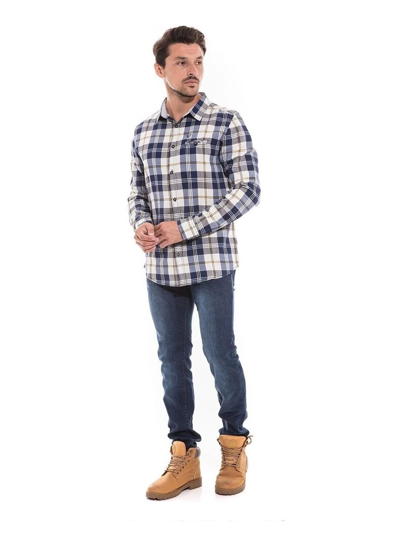 Chemise manches longues carreaux TUDINOX   Bleu marine