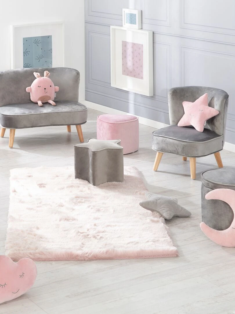 ROBA Mini Fauteuil en Velours "Lil Sofa"   Chaise Enfant avec Pieds en Bois Stables   Gris   Gris