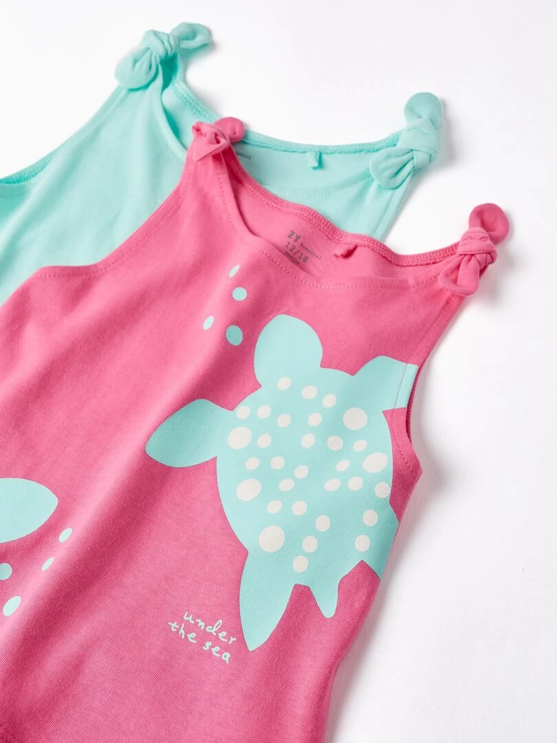 Pack 2 Tops En Coton Pour Bébé Fille 'Tortue' manches courtes EXPLORING AUSTRALIA   Vert clair