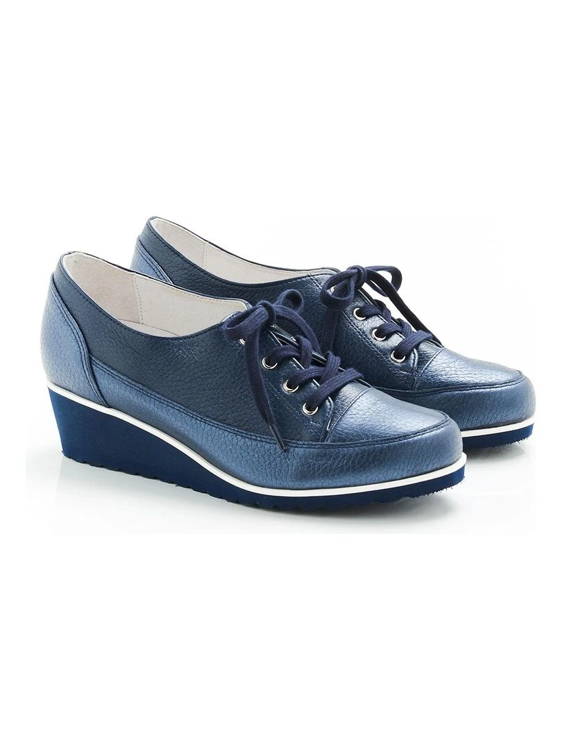 Derbies compensés à lacets dessus cuir cerf Damart Bleu marine