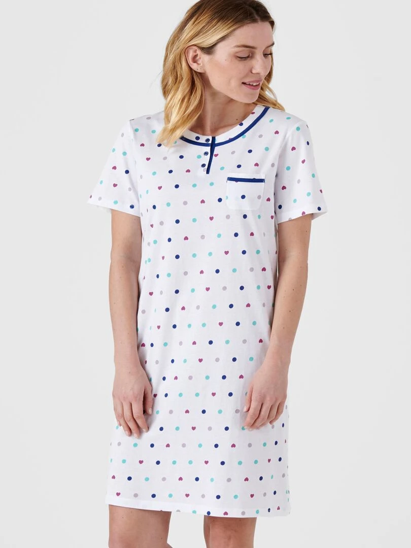 Chemise de nuit manches courtes jersey imprimé Damart Bleu