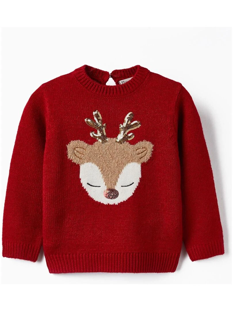 Pull en Maille pour Bébé Fille 'Rena' NOËL Rouge