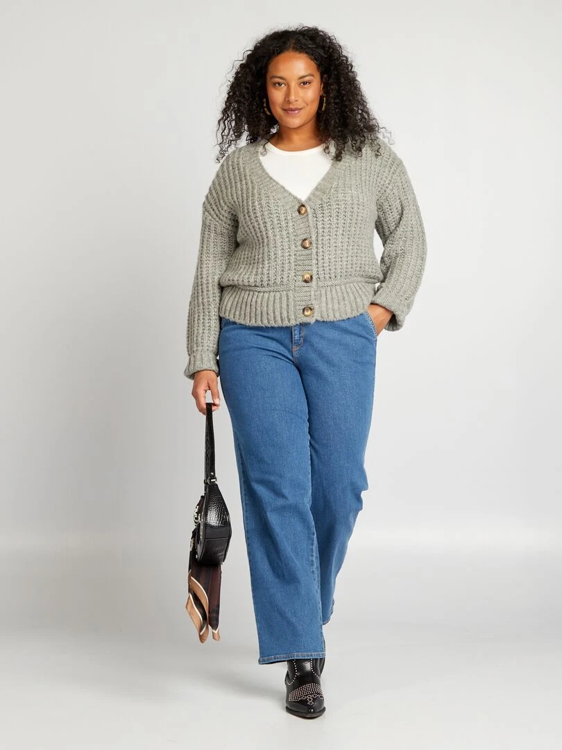 Gilet col V en maille grosse jauge Gris