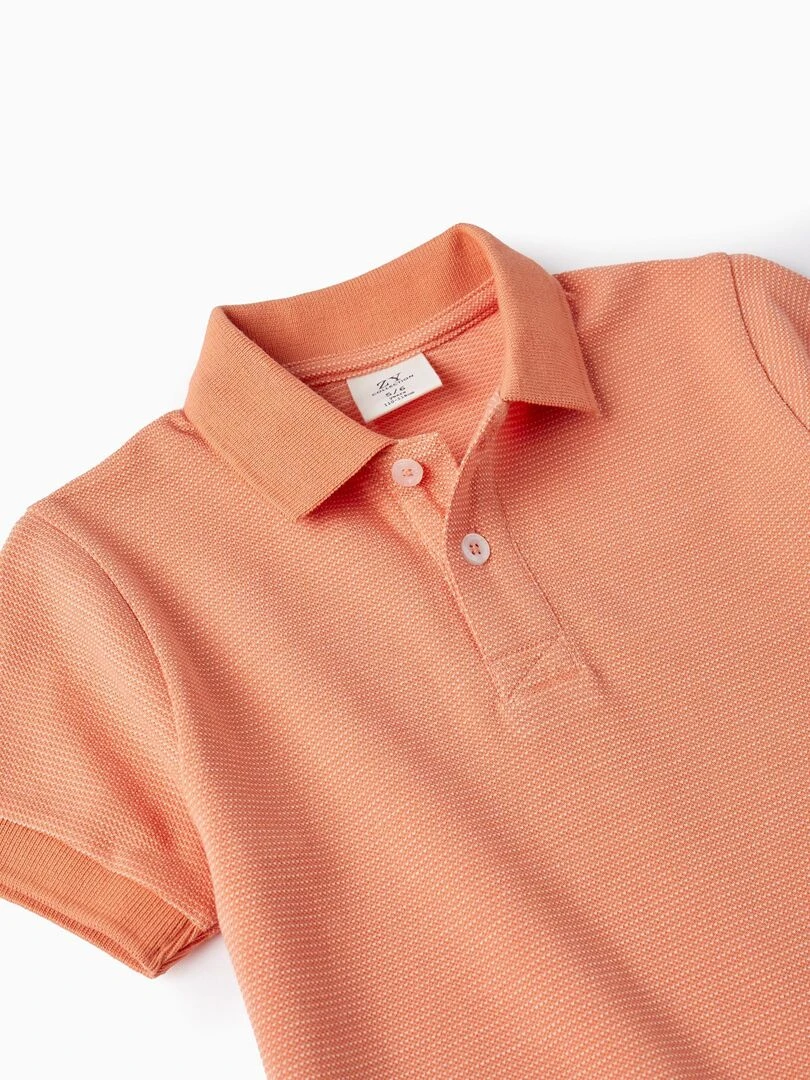 T shirt Polo en Coton pour Garçon manches courtes   Blanc Orange clair
