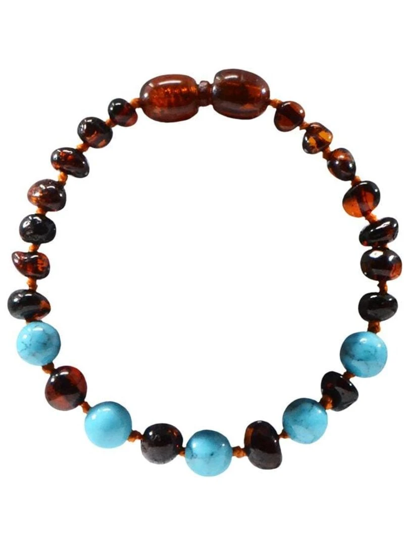 Bracelet bébé Ambre et pierre naturelle Ambre Cognac / Turquoise bleue Bleu turquoise