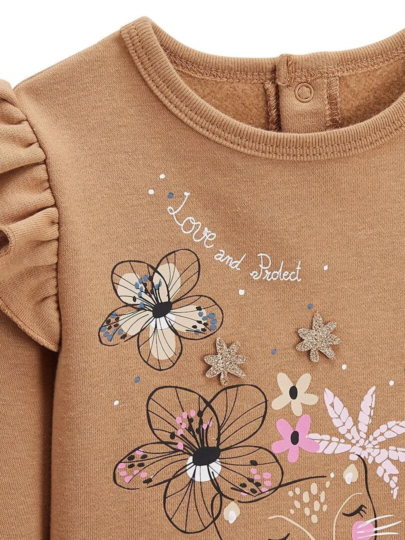 Ensemble en molleton sweat et pantalon bébé fille Love Nature   Moutarde