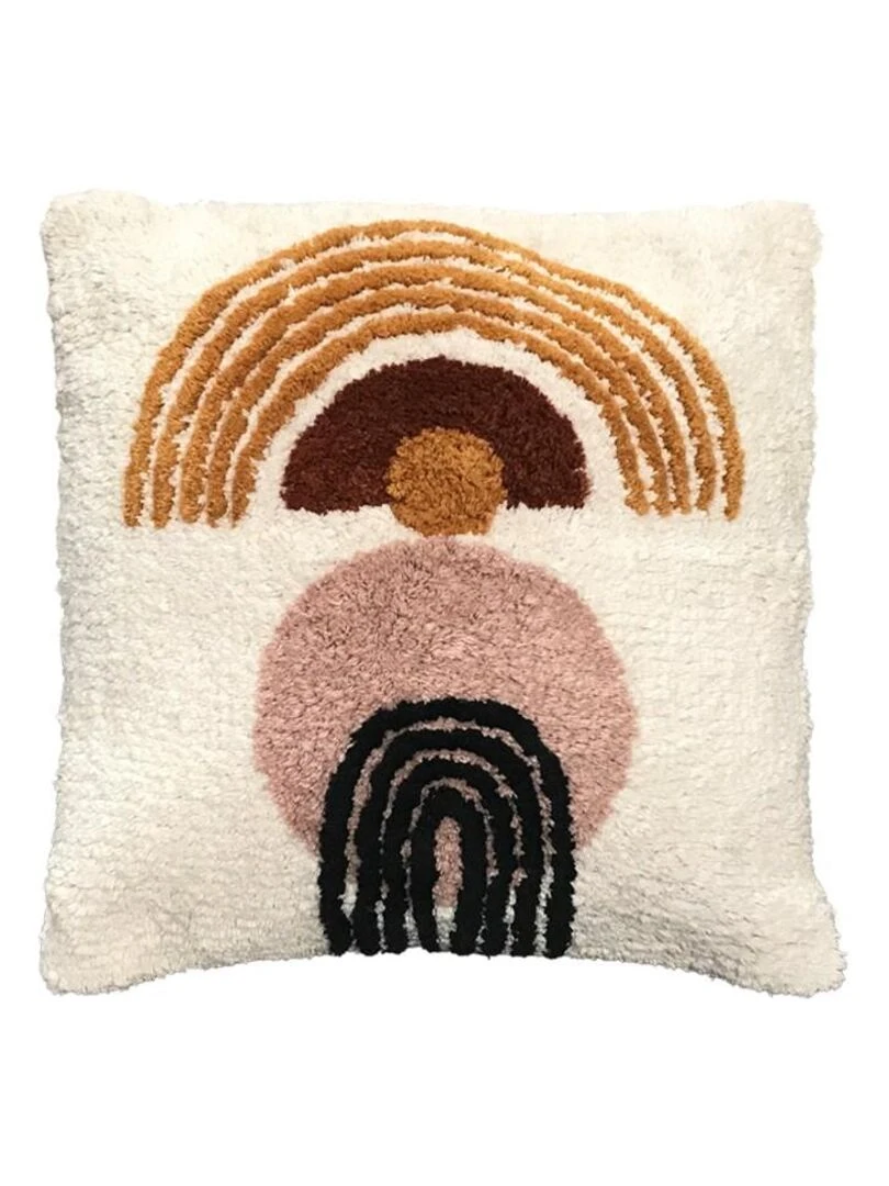 Coussin tufté imprimé 'RETRO MOOD' 'TODAY' Jaune moutarde