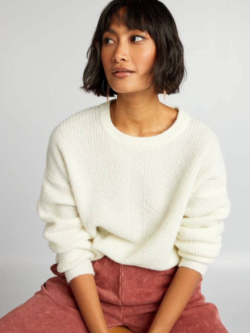 Pull en maille côtelée douce blanc