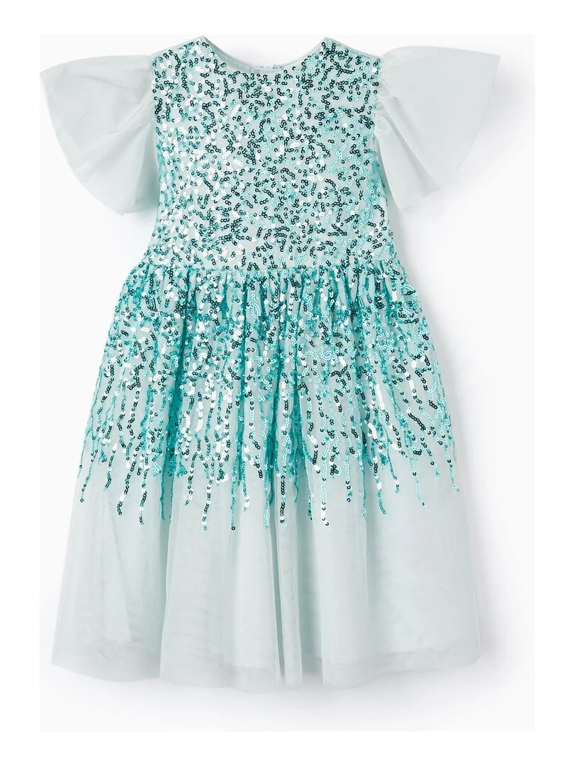 Robe en Tulle et Paillettes pour Fille manches courtes CÉRÉMONIE Vert
