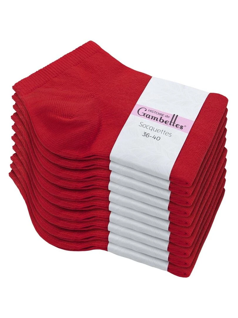 Socquettes Coton Prémium Lot 10 Paires Fabrication UE Rouge