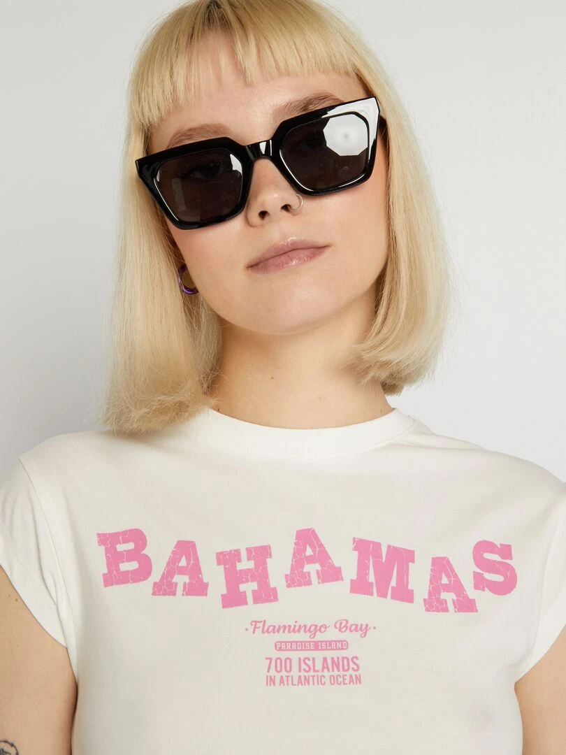 T shirt cropped stretch imprimé   Rose