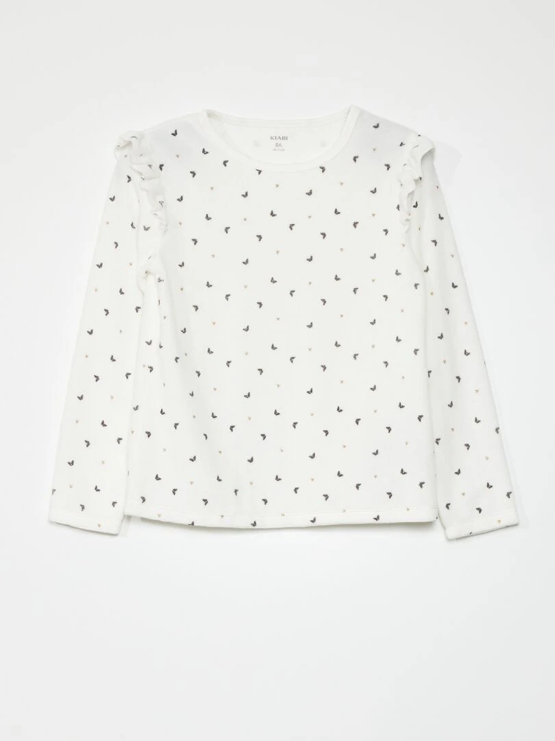 Pyjama long en velours 2 pièces Blanc