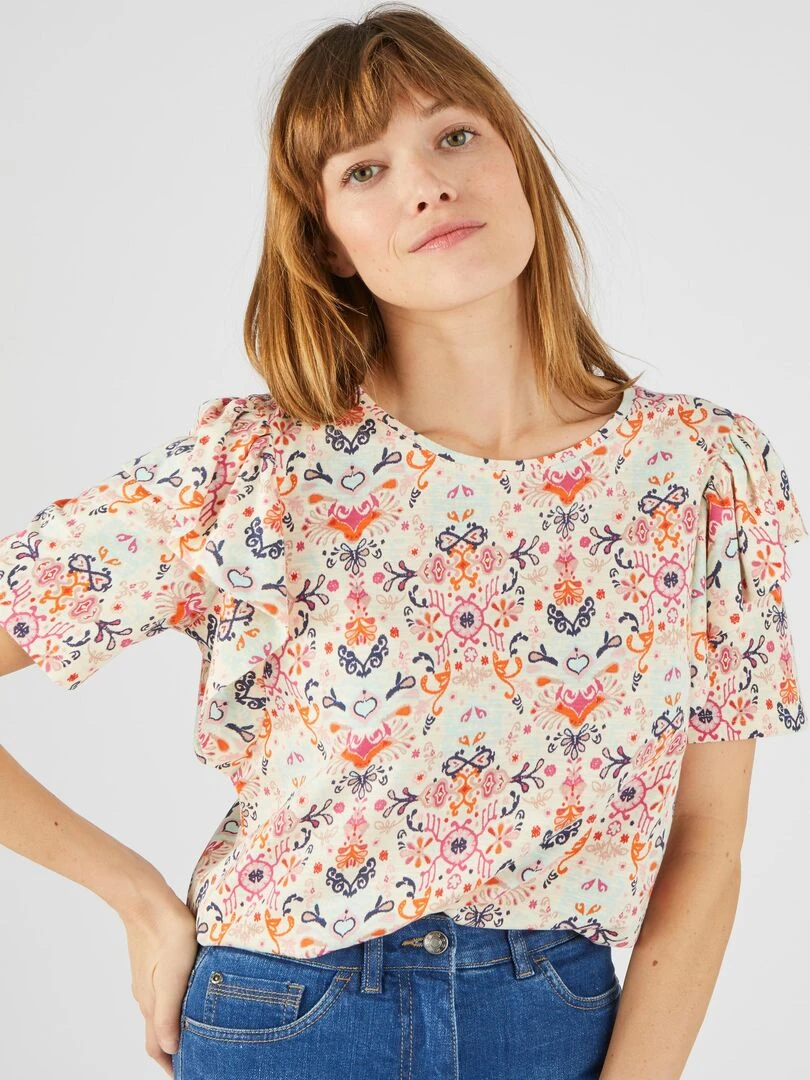 Tee shirt manches papillon volantées Damart Beige