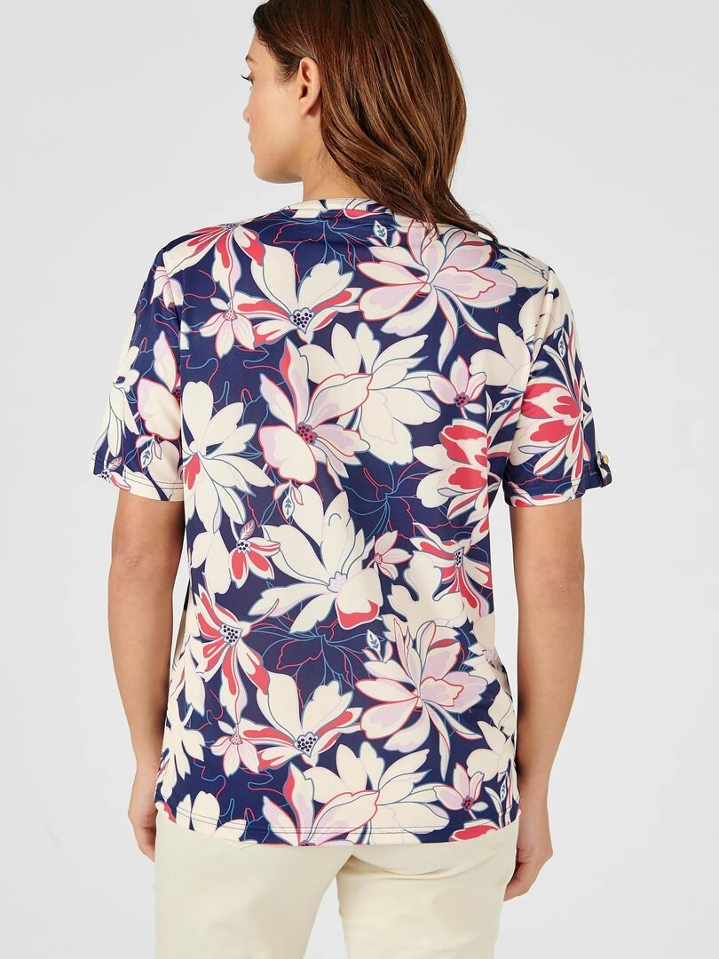 Tee shirt en crêpe imprimé.   Damart   Bleu marine