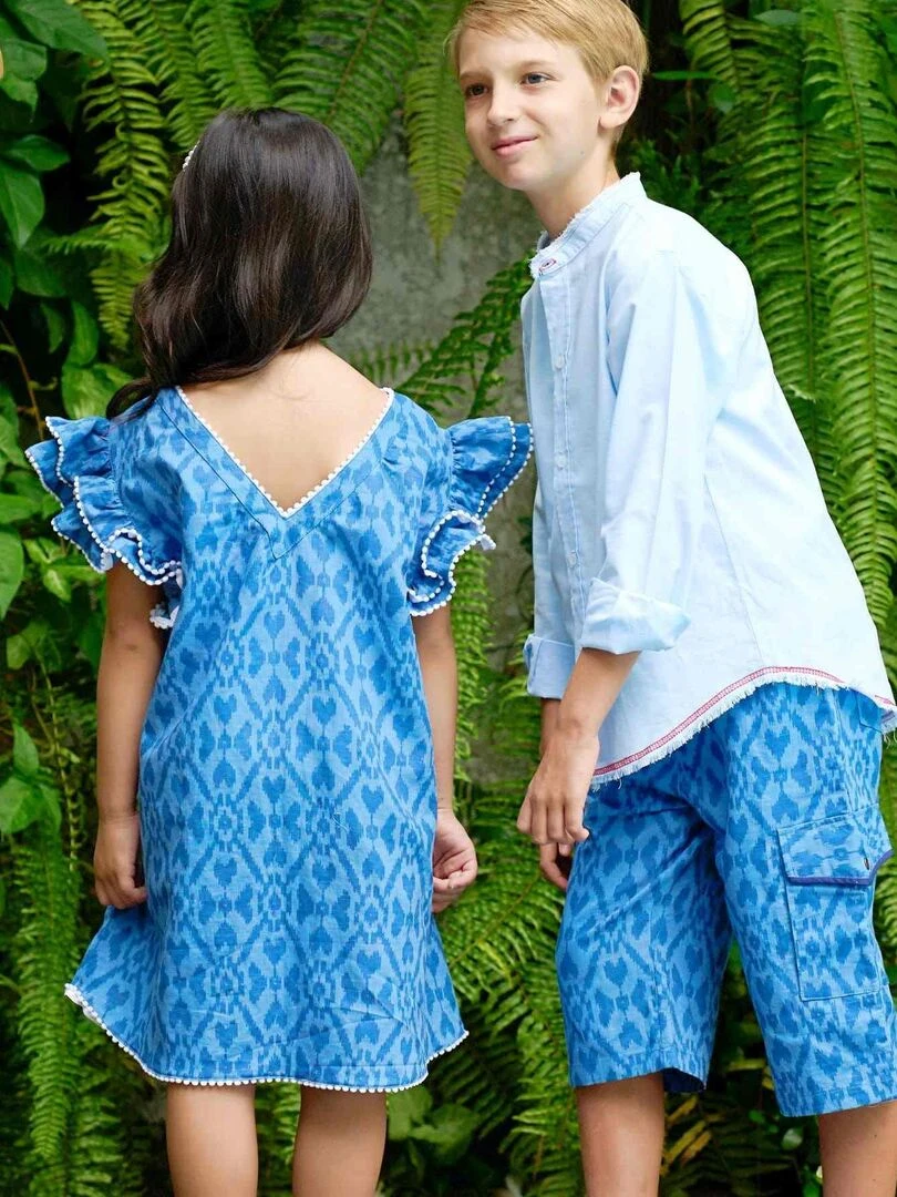 Robe Tie and Dye Été Fille Manches Papillons BUTTERFLY 'LA FAUTE A VOLTAIRE' Bleu