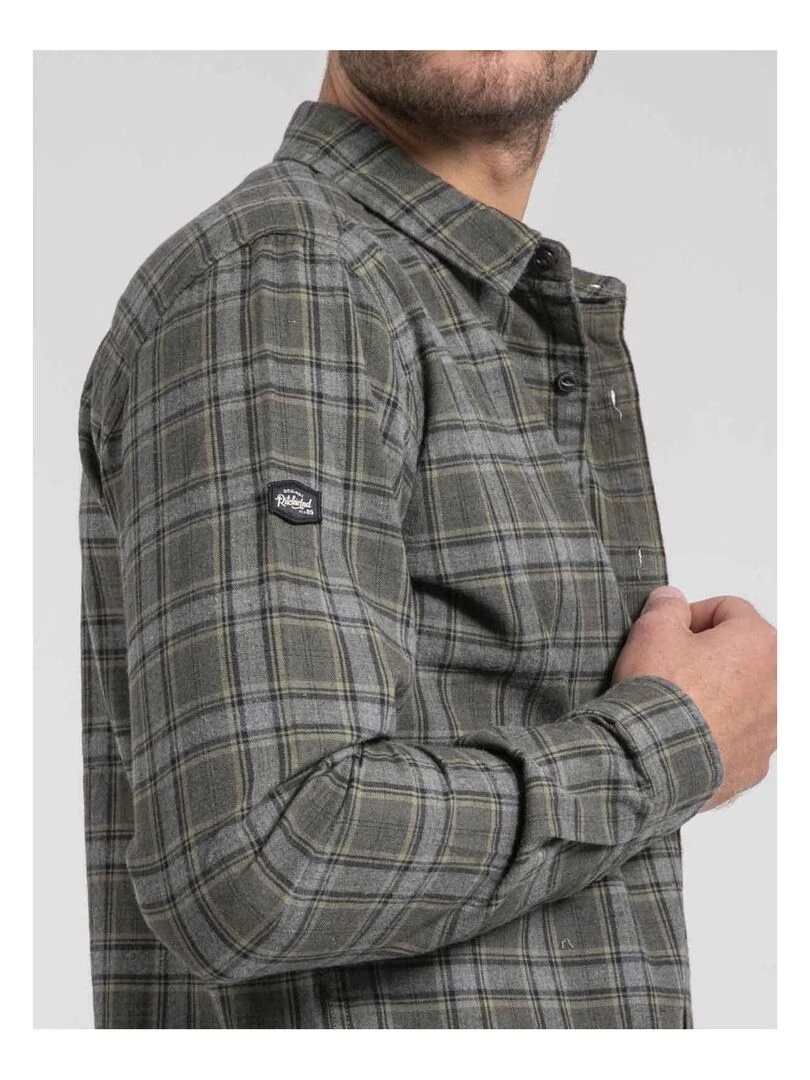 Chemise manches longues carreaux pur coton flanelle TADUMIR   Kaki