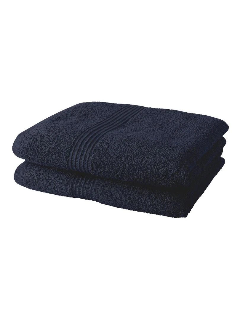 Lot de 2 serviettes de toilette coton uni ESSENTIAL Bleu marine