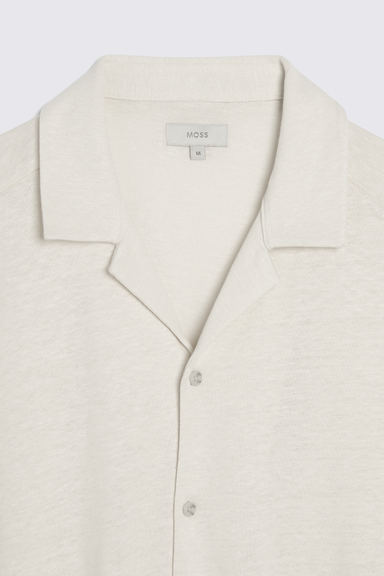 Off White Linen Blend Knitted Cuban Collar Shirt   Buy Online at Moss