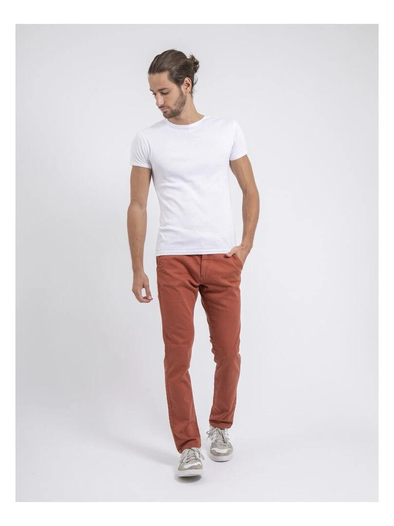 Pantalon chino coupe ajustée VALBACOL   Rouge brique