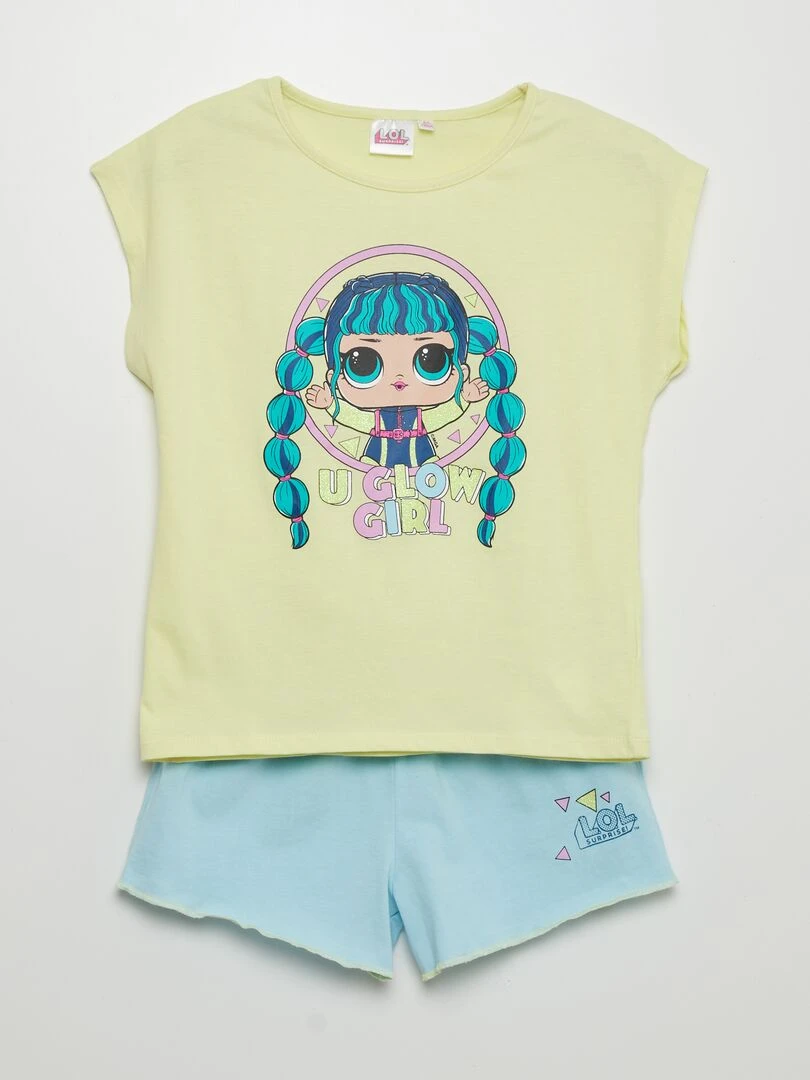 Ensemble t shirt + short 'Lol' 2 pièces Jaune