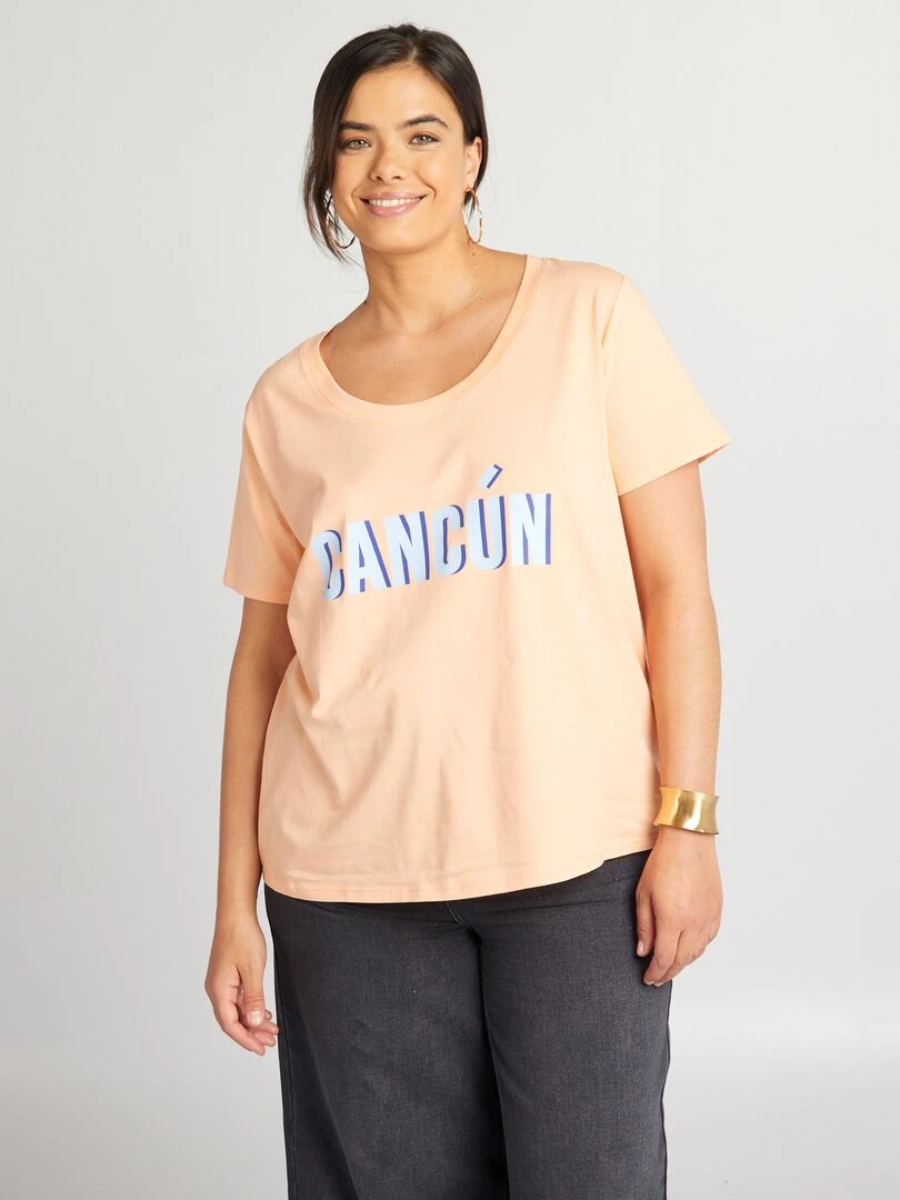 Tee shirt en coton avec imprimé   Orange