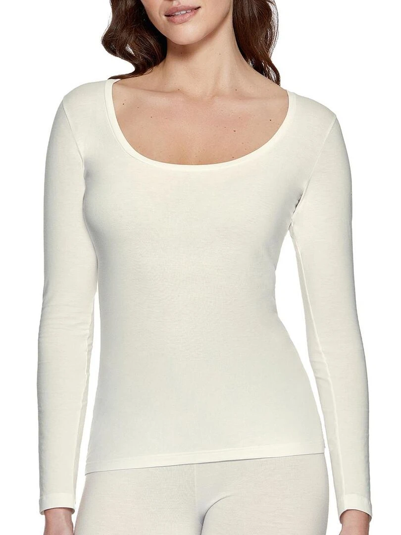 Tricot de peau manches longues en laine lyocell Premium Wool   Blanc