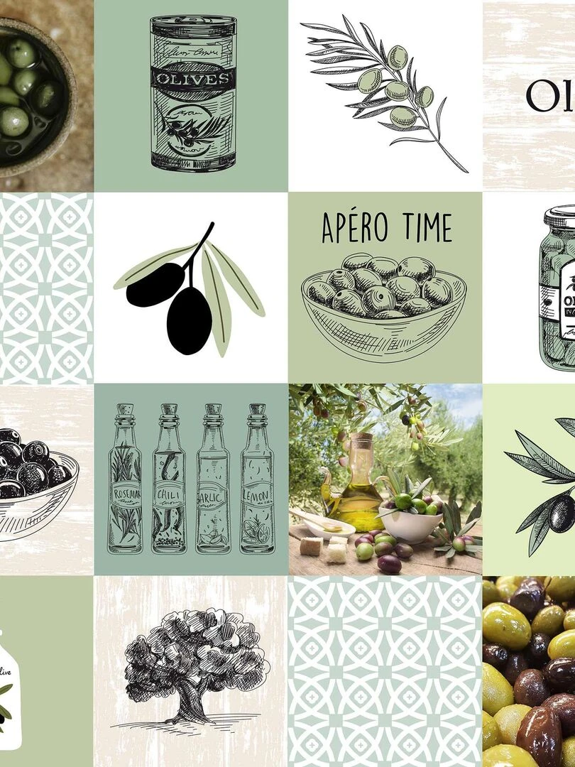 Nappe Toile cirée au mètre apero olive Vert