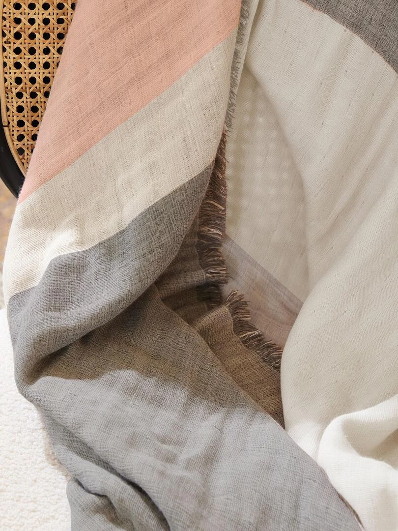 Plaid en triple gaze de coton lavé et rayé Gris