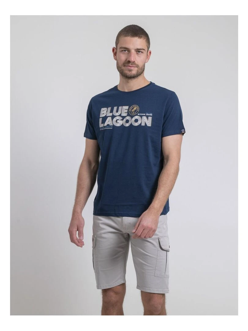 T shirt col rond pur coton NAPAMIEL Bleu marine