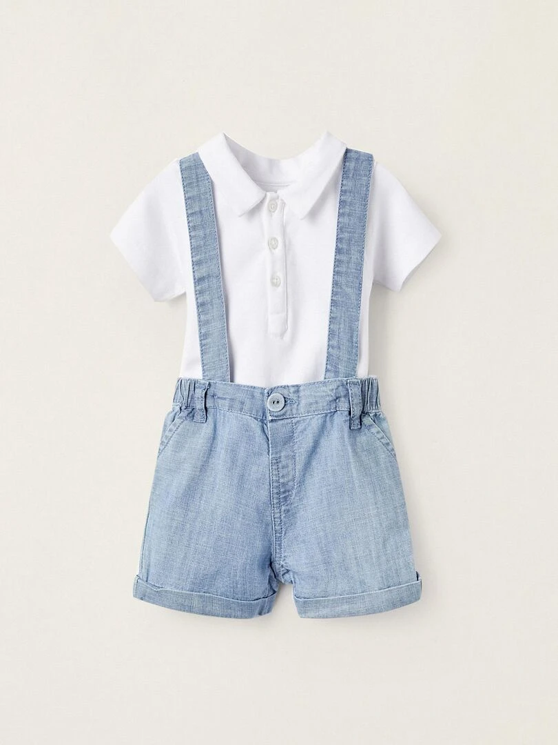 Ensemble de Body + Short à Bretelles pour Nouveau Né CÉRÉMONIE Blanc