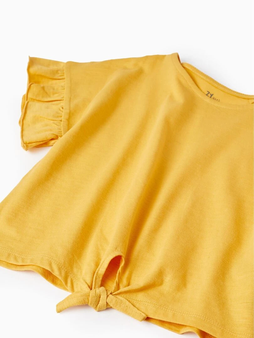 T Shirt avec Nœud en Coton pour Fille manches courtes   Jaune