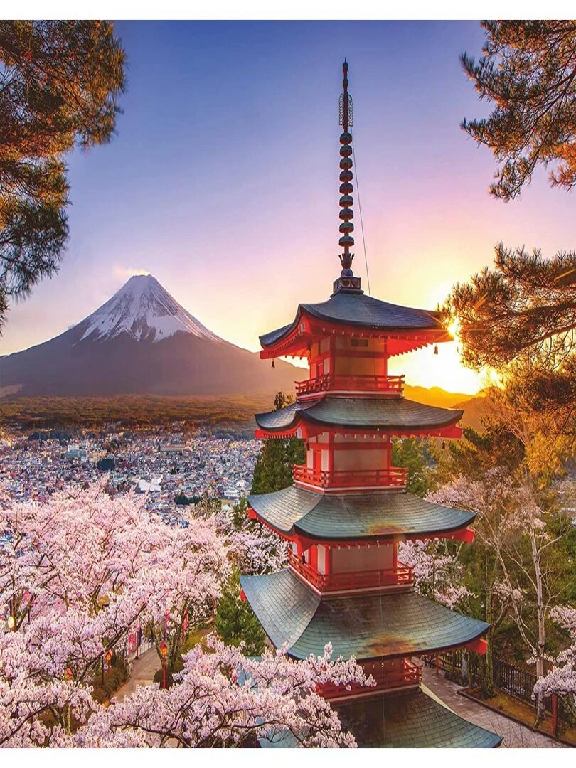 Puzzle 1000 pièces Cerisiers en fleurs du Mont Fuji N/A