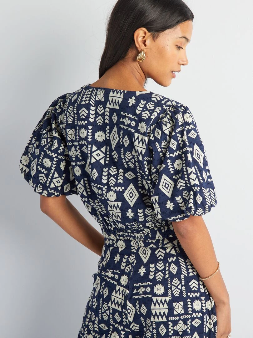 Blouse courte imprimée ethnique   Bleu marine