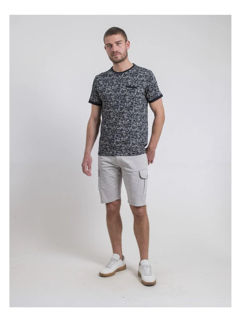 T shirt col rond pur coton NORIMA   Bleu marine