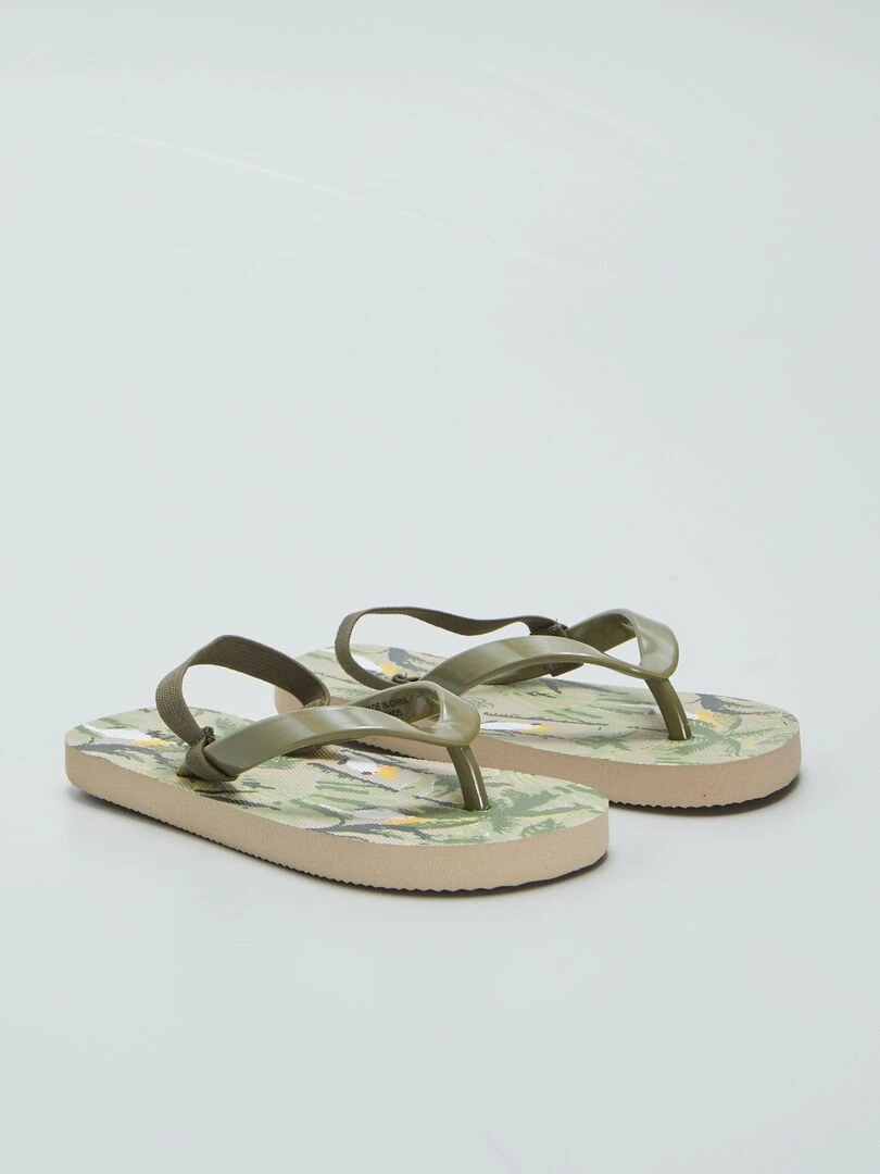 Tongs imprimé tropical à bride élastique Kaki