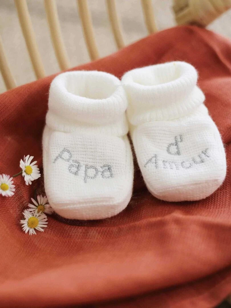 Chaussons naissance message Papa d'Amour Blanc