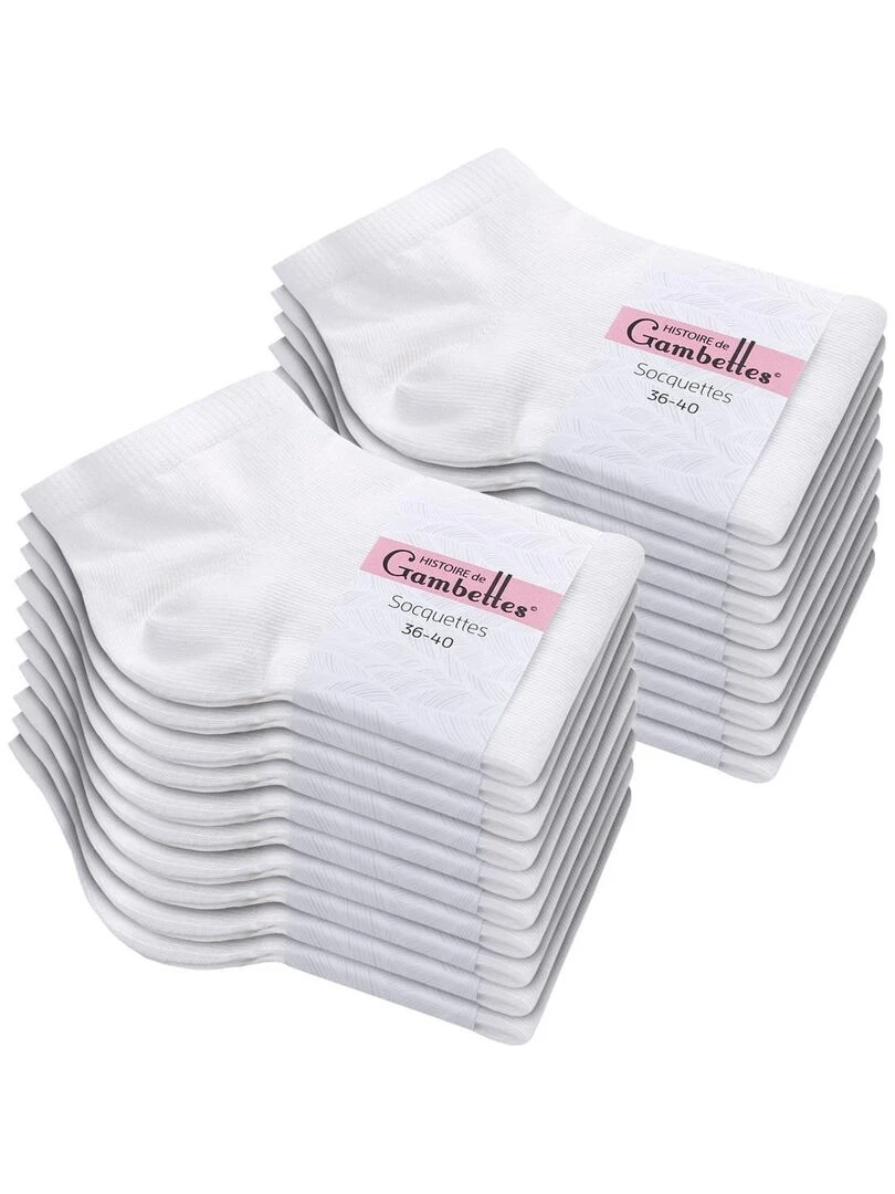 Socquettes Coton Prémium Lot 20 Paires Fabrication UE Blanc