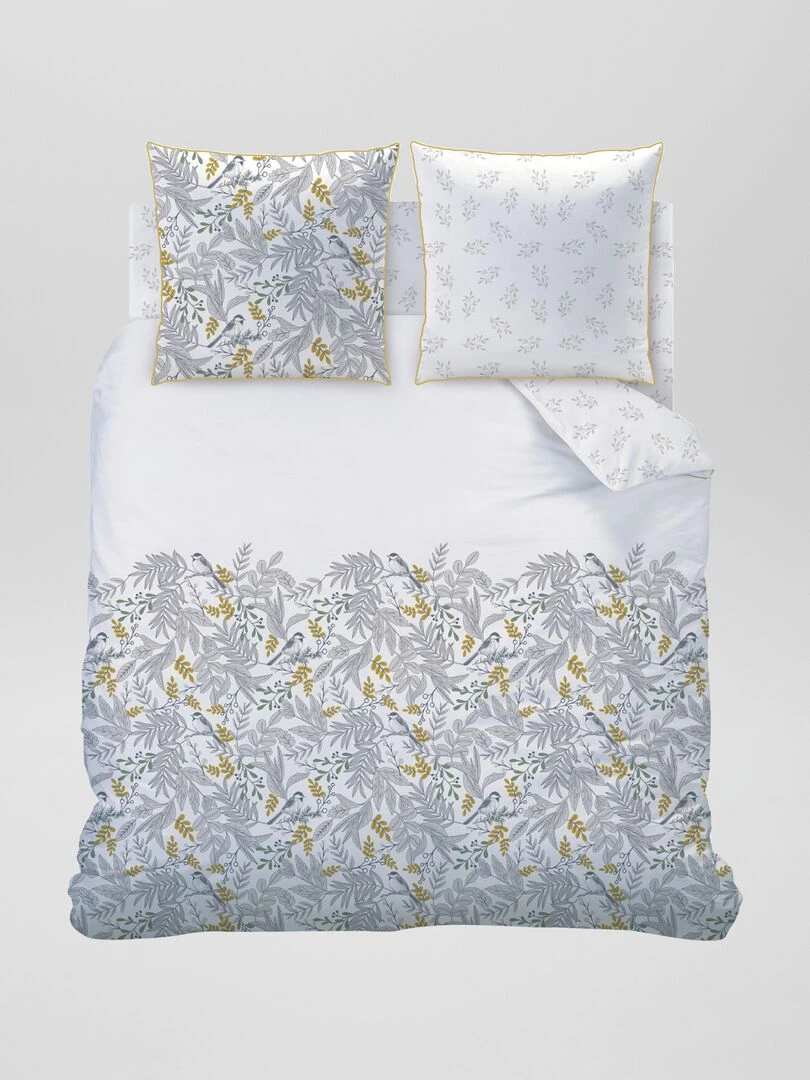 Parure de lit 'fleurie' 2 personnes gris/jaune